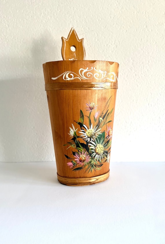 Vintage Swiss Landhaus-style Hand-painted Wooden Umbrella Stand