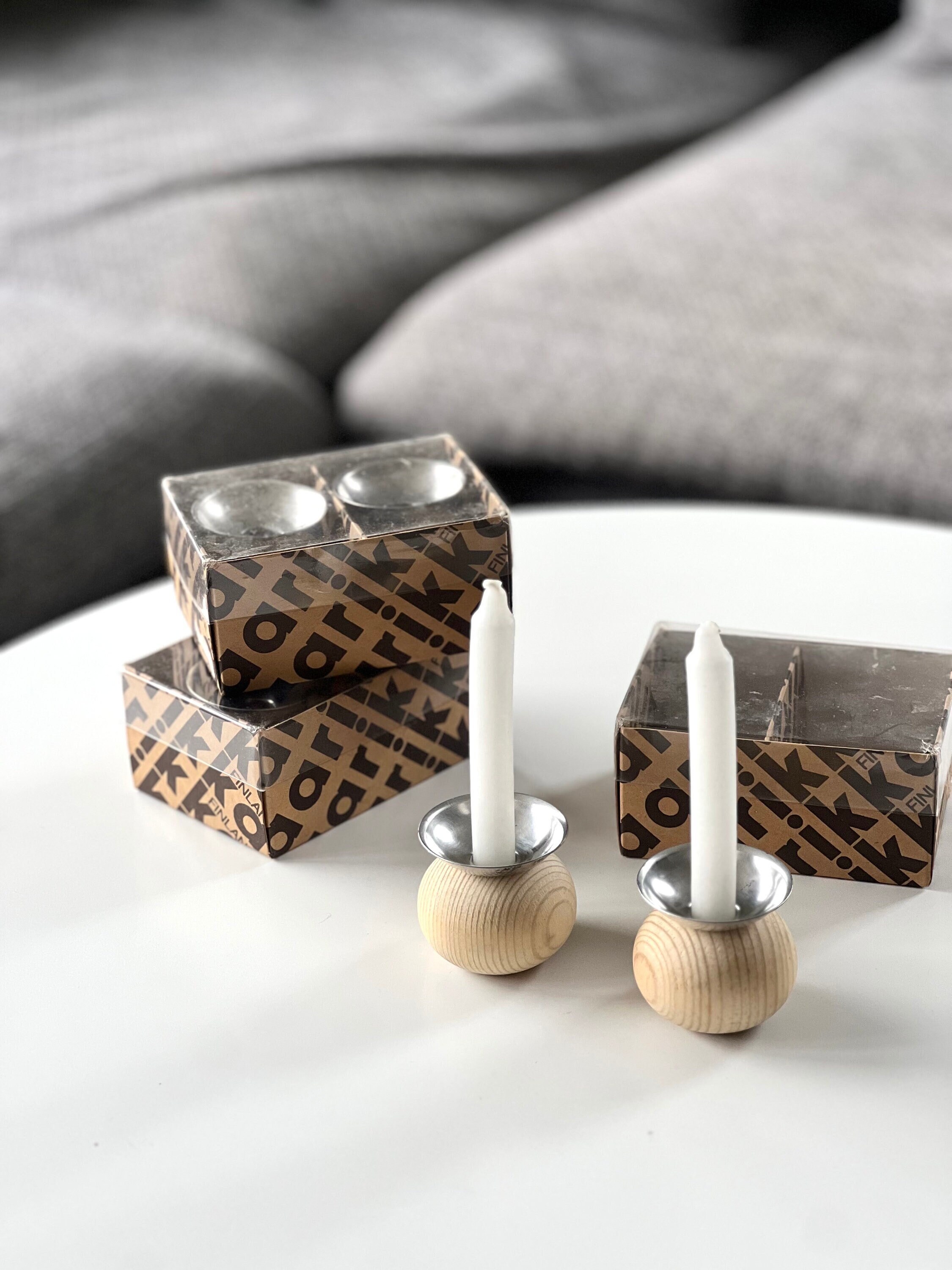 Set of 2 Vintage Finnish Aarikka Finland Wooden Candle Holders