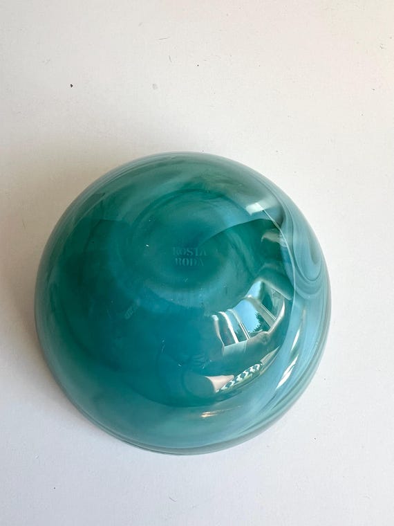 Kosta Boda Atoll Teal Swirl Bowl: Swedish Art Glass Candle Holder