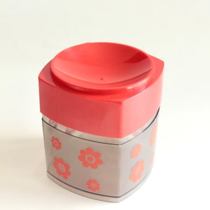 Retro red container, Retro storage container, Retro red plastic canister, retro storage jar, retro flower storage container