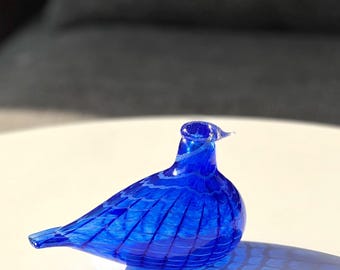 Vintage 90s Nuutajärvi Iittala Sinisulka Blue Bird Art Glass