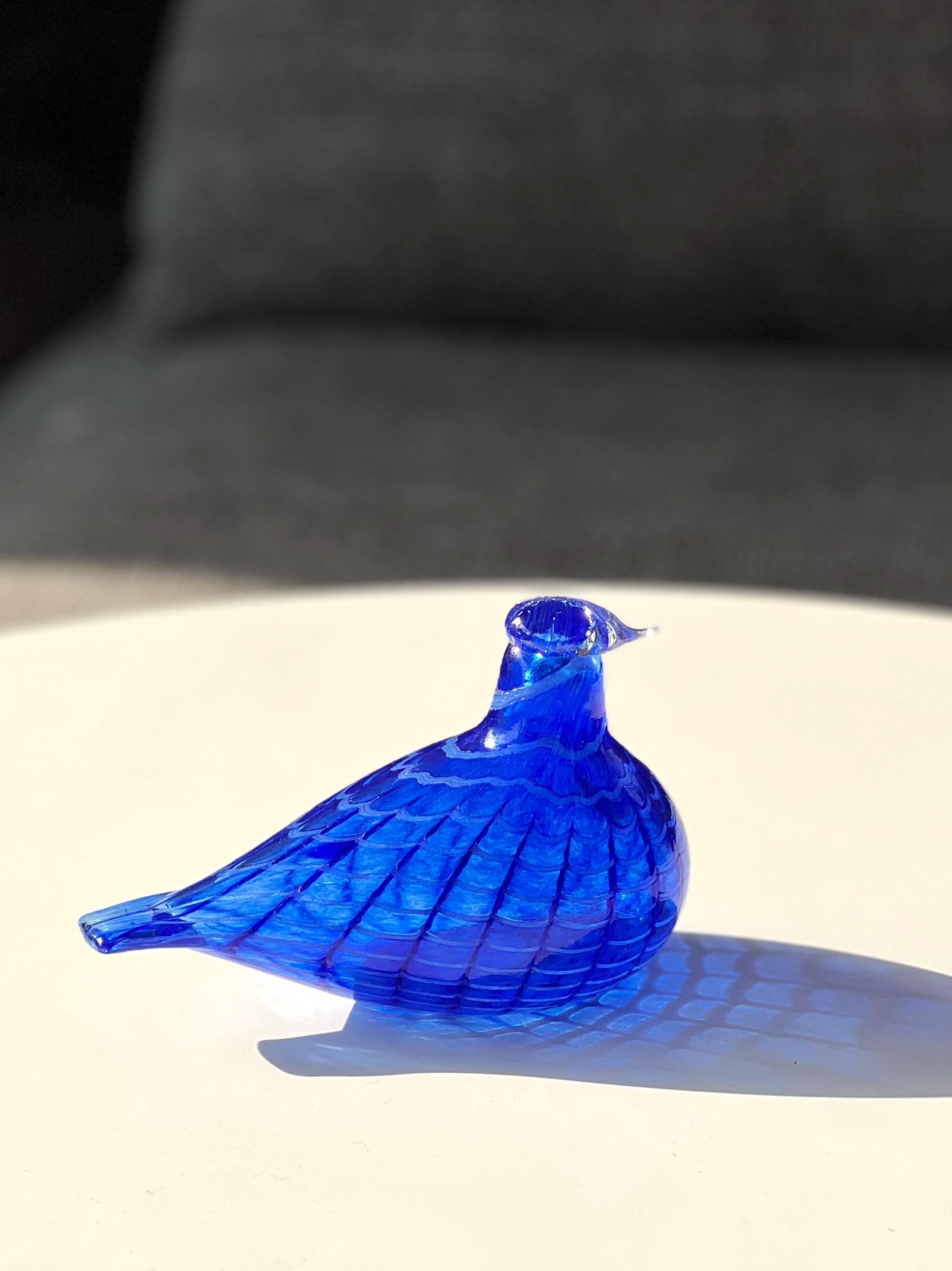Vintage 90s Nuutajärvi Iittala Sinisulka Blue Bird Art Glass