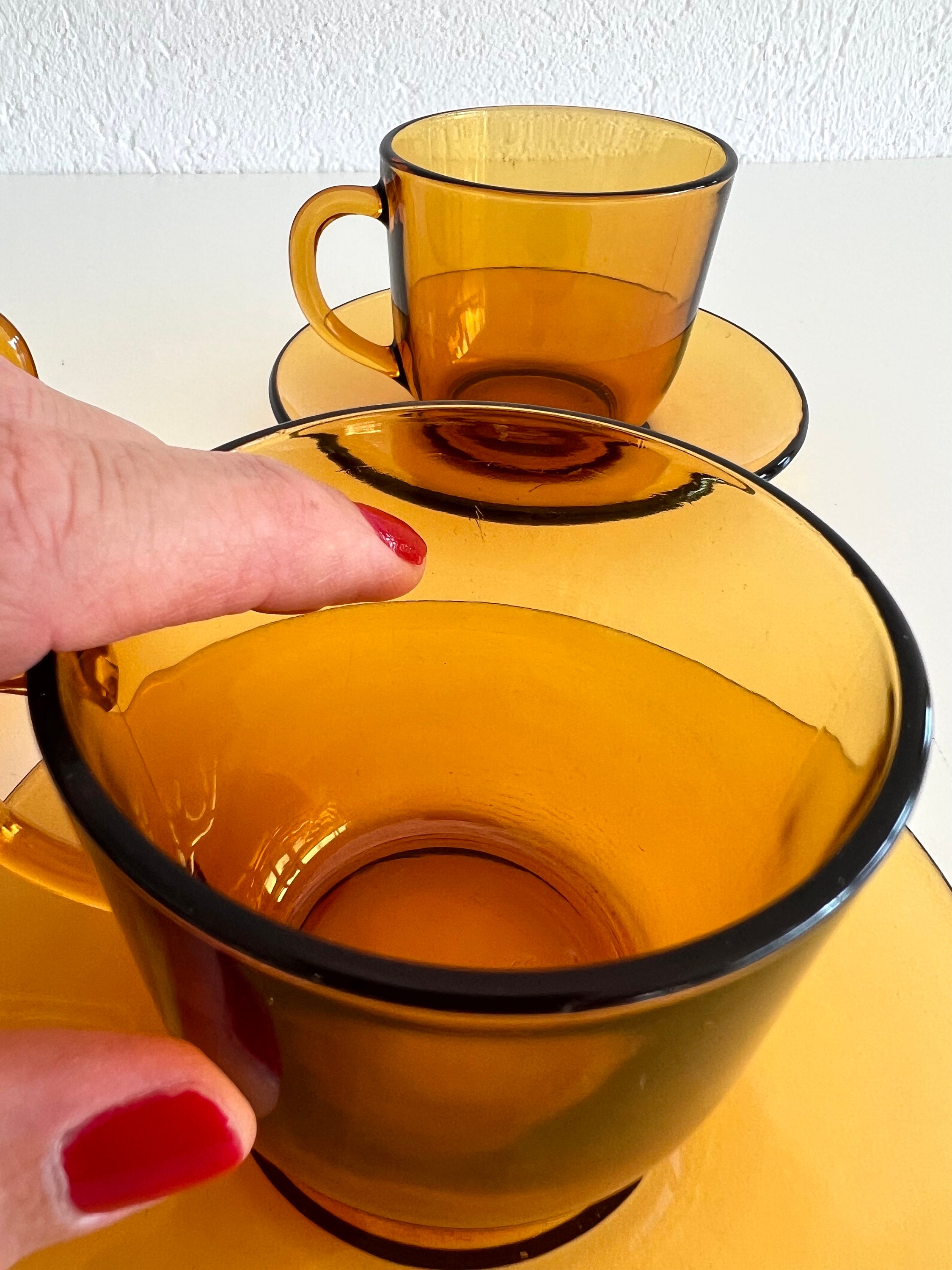 Ensemble 5 Tasses Et Sous Tasses Vereco Duralex Ambré Vintage