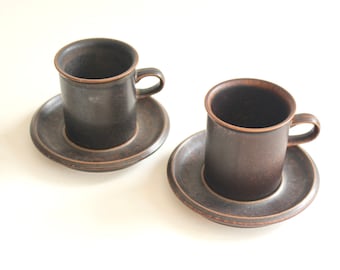 Vintage Arabia Finland Ruska Kaffeetasse und Untertasse Set - Ulla Procope 1960er Jahre