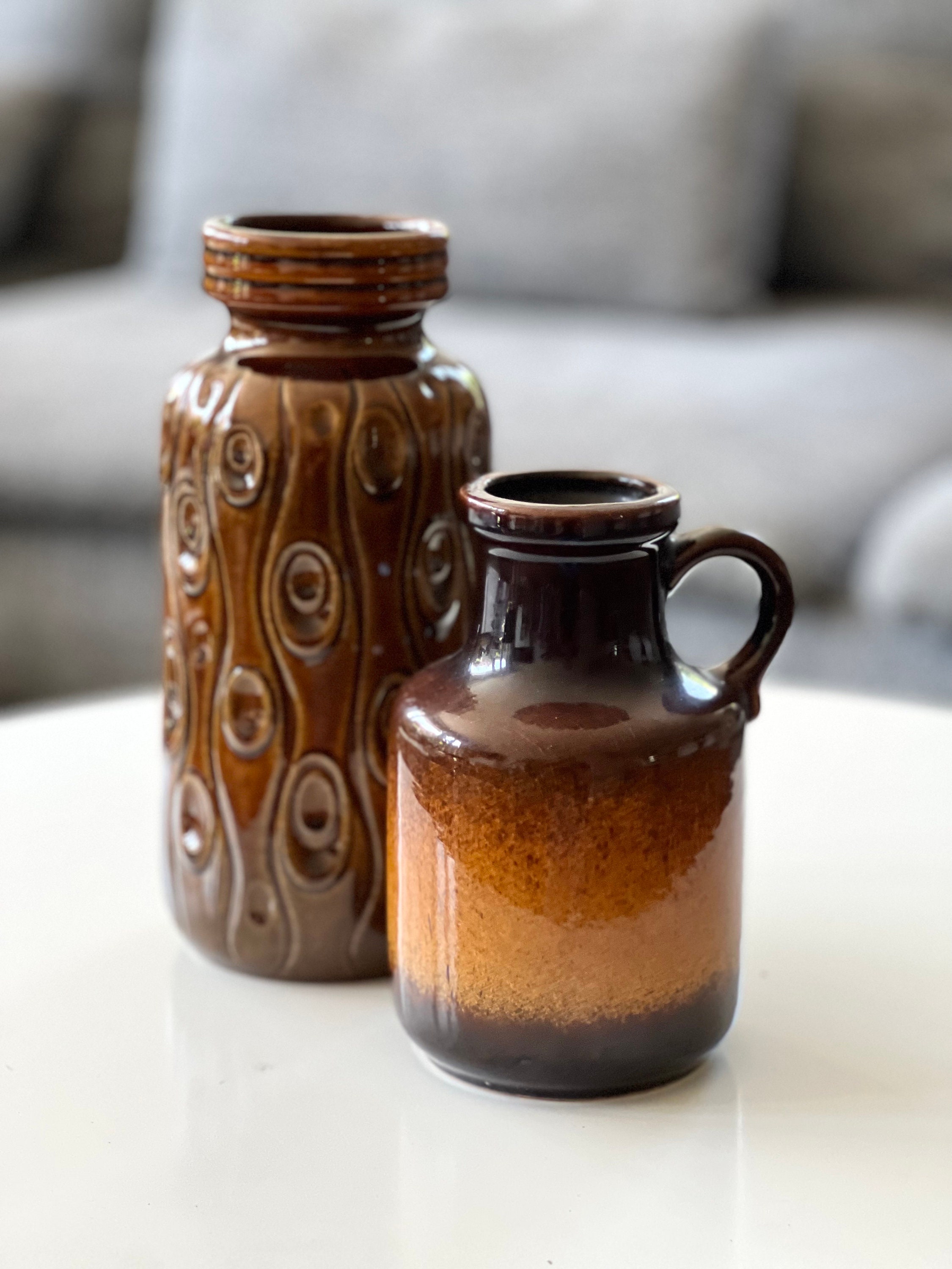 ヴィンテージ シューリッヒ ブラウン セラミック 花瓶 - 西ドイツ