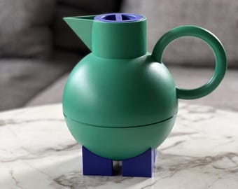Vintage 1990s Alessi Thermos Flask by Michael Graves - Green and Blue Euclid Design, Memphis Style