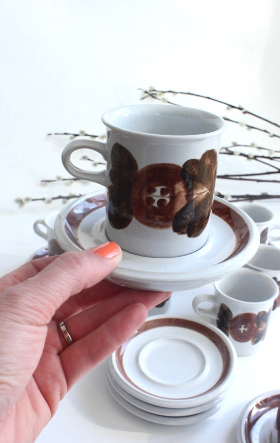 食器 ARABIA FINLAND Vintage Arabia Finland Rosmarin Tall Coffee Cups and Saucers
