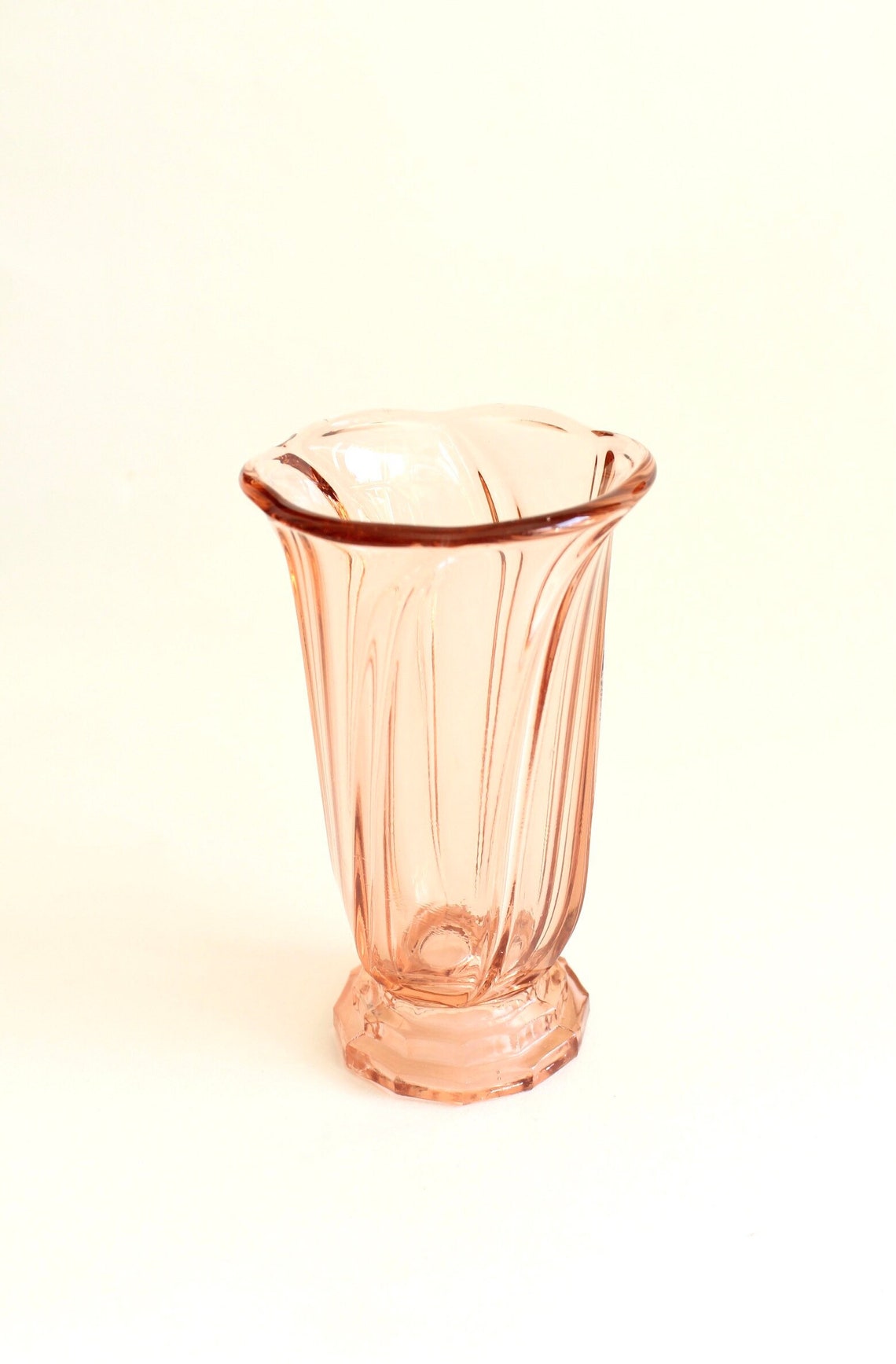 Vintage Art Deco Pink Glass Vase Vintage Pink Glass Vase Etsy