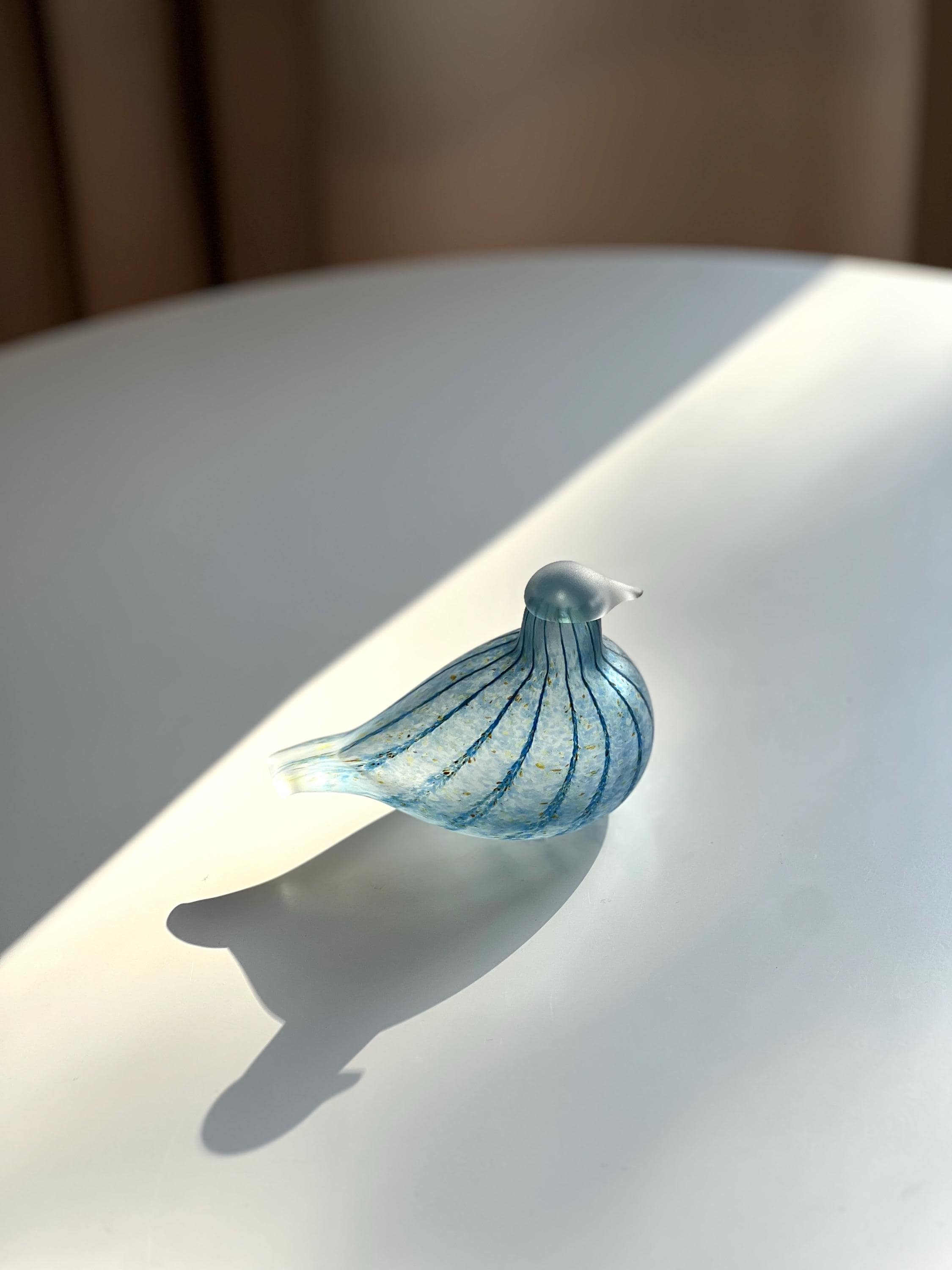 Vintage Finnish Nuutajärvi Oiva Toikka Blue Art Glass Sandblasted