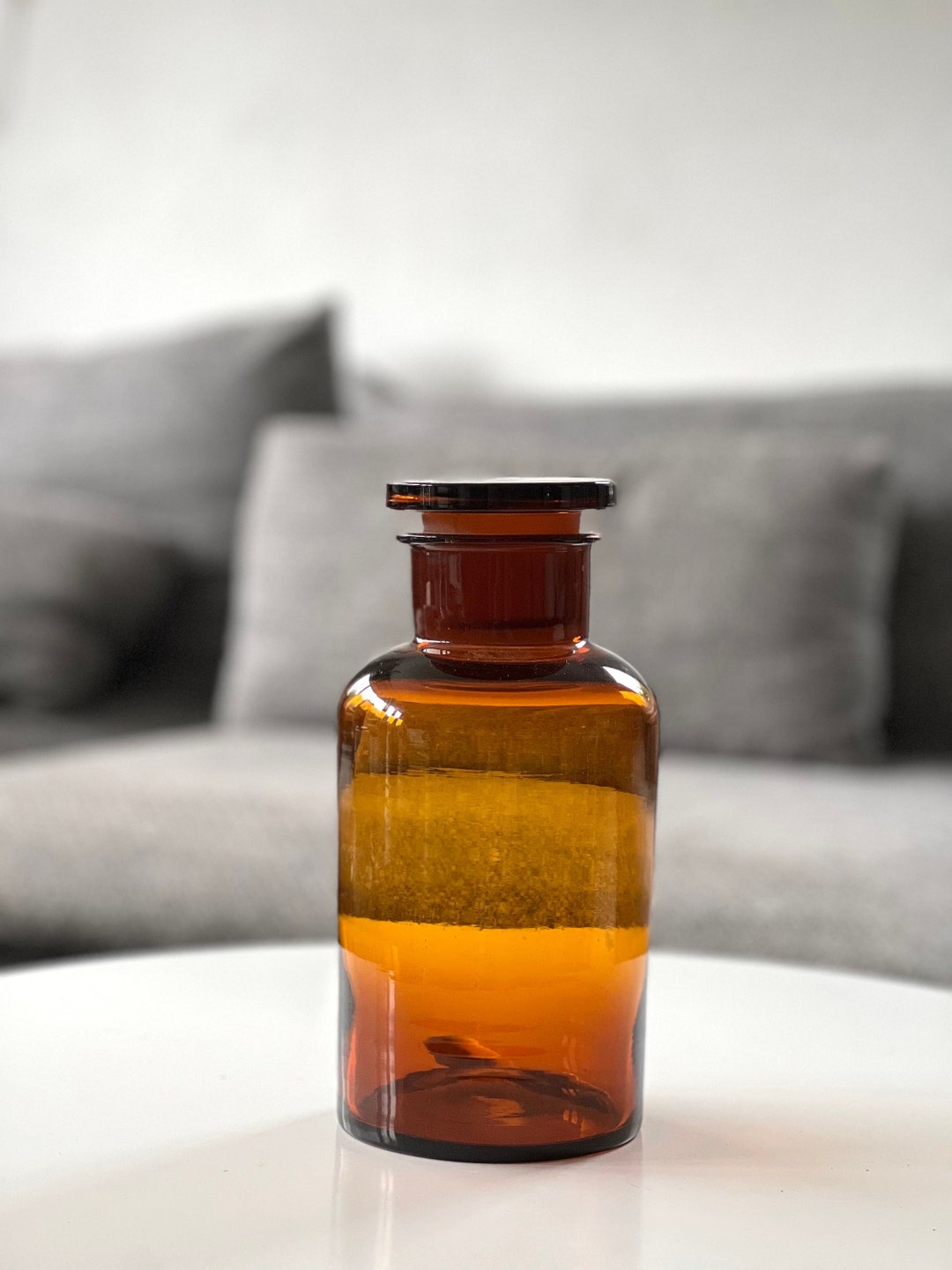 Vintage Amber Apothecary Bottle With Lid, Brown Apothecary Poison Bottle, Vintage Apothecary Jar