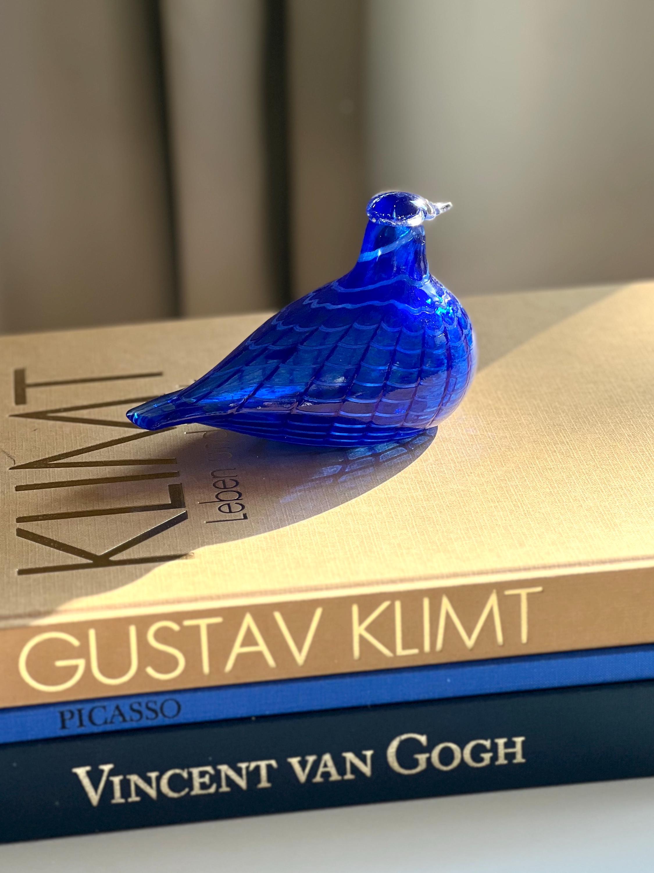Vintage 90s Nuutajärvi Iittala Sinisulka Blue Bird Art Glass