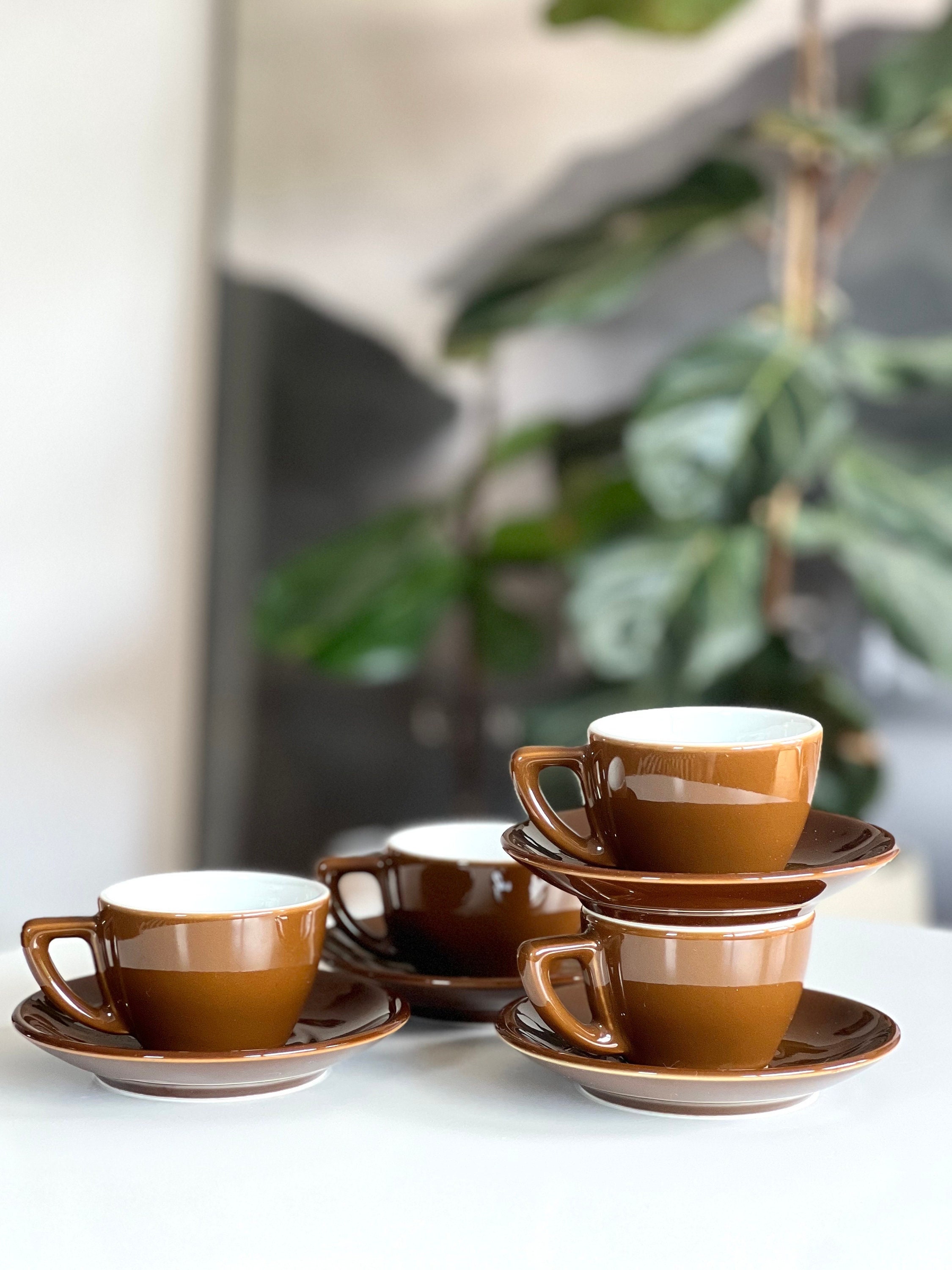 Set of 4 Vintage Retro Swiss Rössler Brown Demitasse Coffee Cups