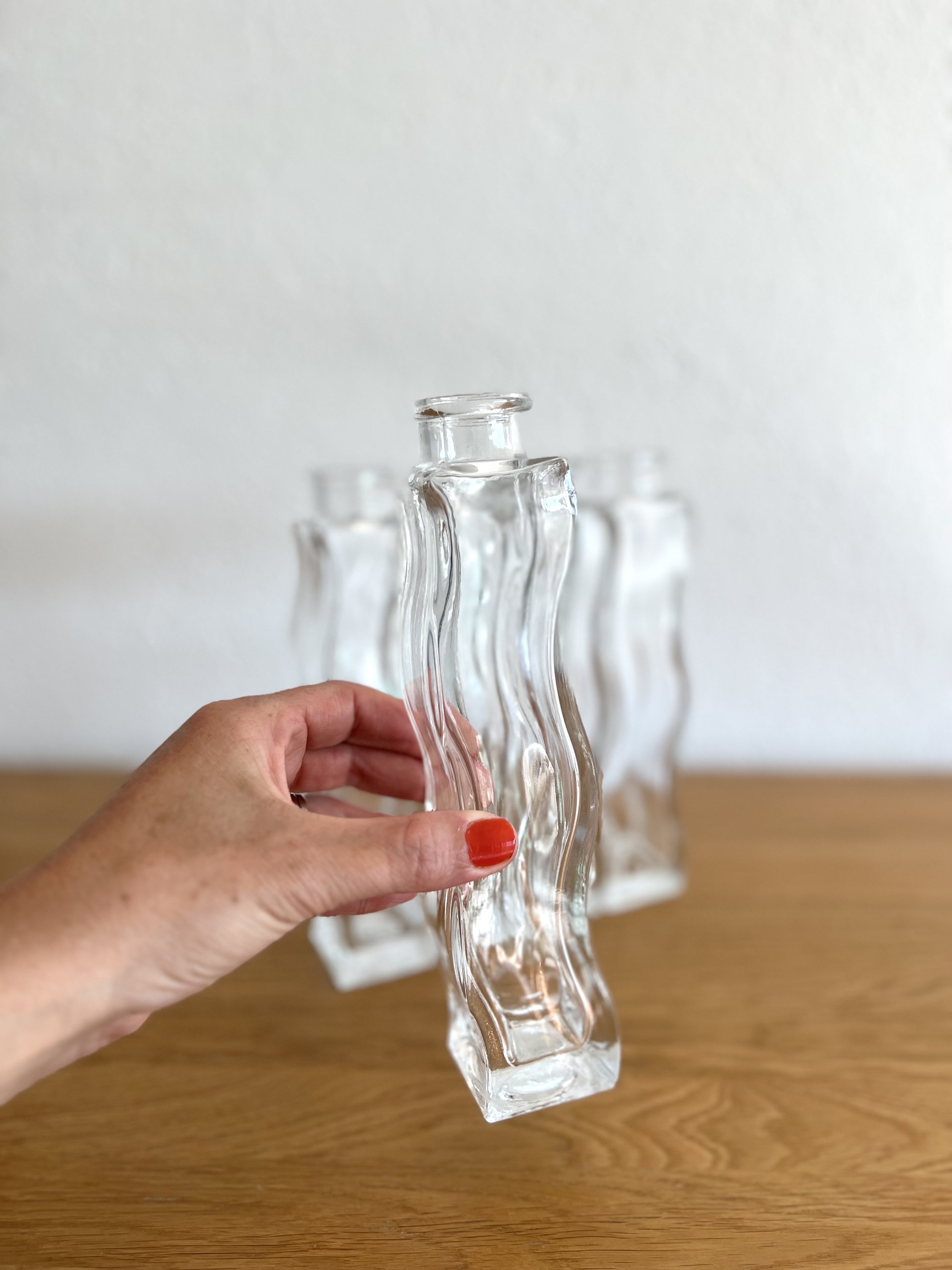 ヴィンテージ IKEA Skämt 花瓶 5個セット：透明スクイグルウェーブ