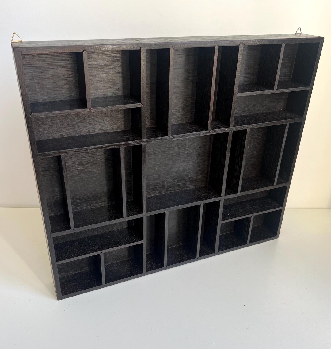 Rectangular Dark Wood Adjustable Vintage Curio Shelf for Displaying ...