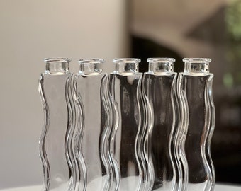 ヴィンテージ IKEA Skämt 花瓶 5個セット：透明スクイグルウェーブ