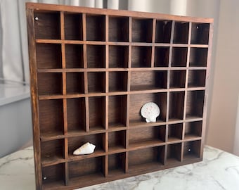 Vintage Dark Wood Curio Shelf: Rectangular Cubby Display