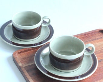 Vintage 1970er Jahre Melitta Ceracron braun beige Kaffeetassen Set mit 2 Tassen Kaffeetassen