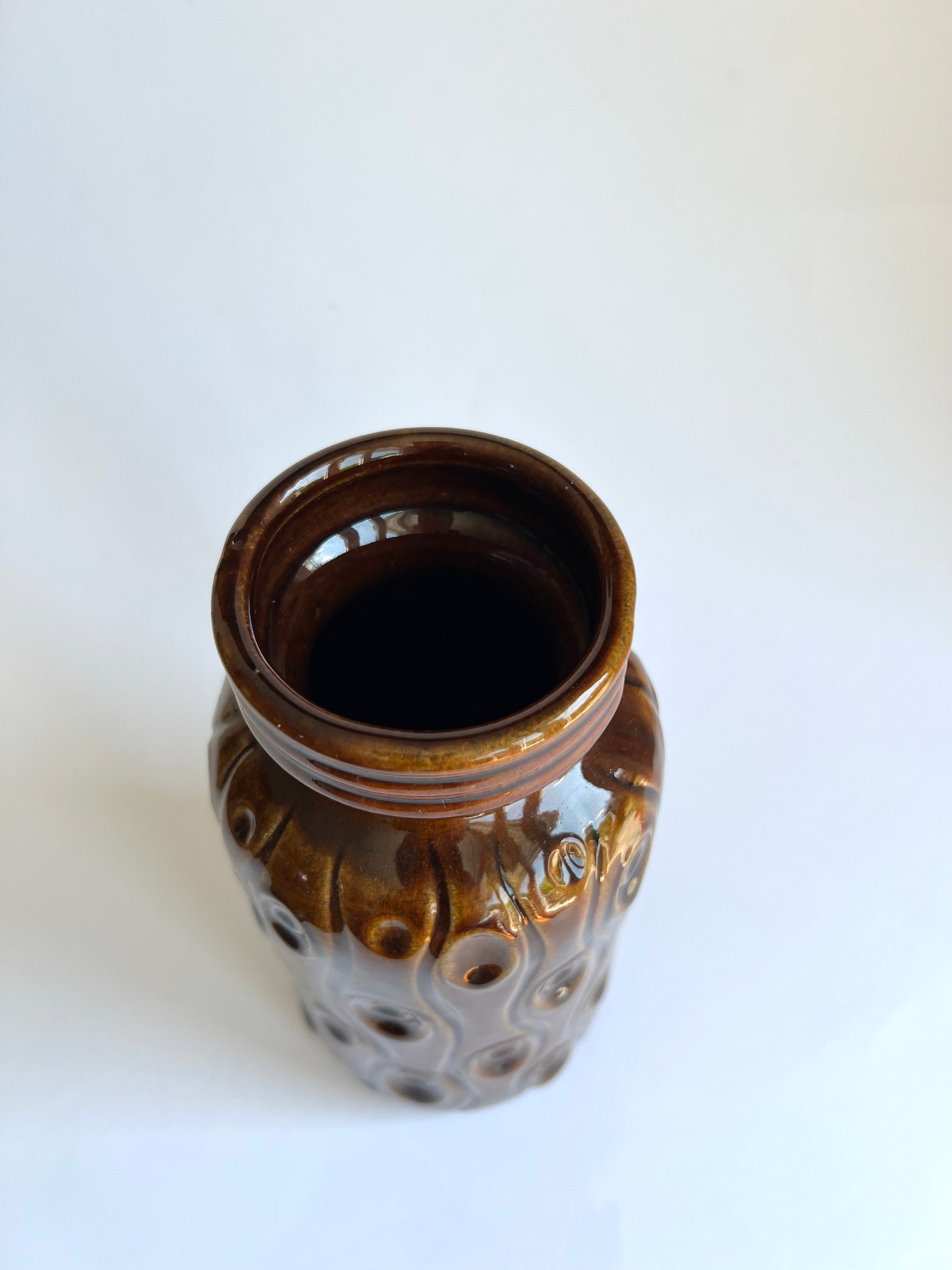 茶色い球形花瓶 ヴィンテージ シューリッヒ ブラウン セラミック 花瓶 - 西ドイツ