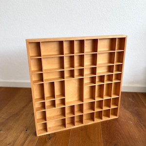 Square vintage wooden curio shelf for displaying small Knick knacks or miniatures, vintage cubby shelf, Wood Shadow Box, Wooden cubby shelf