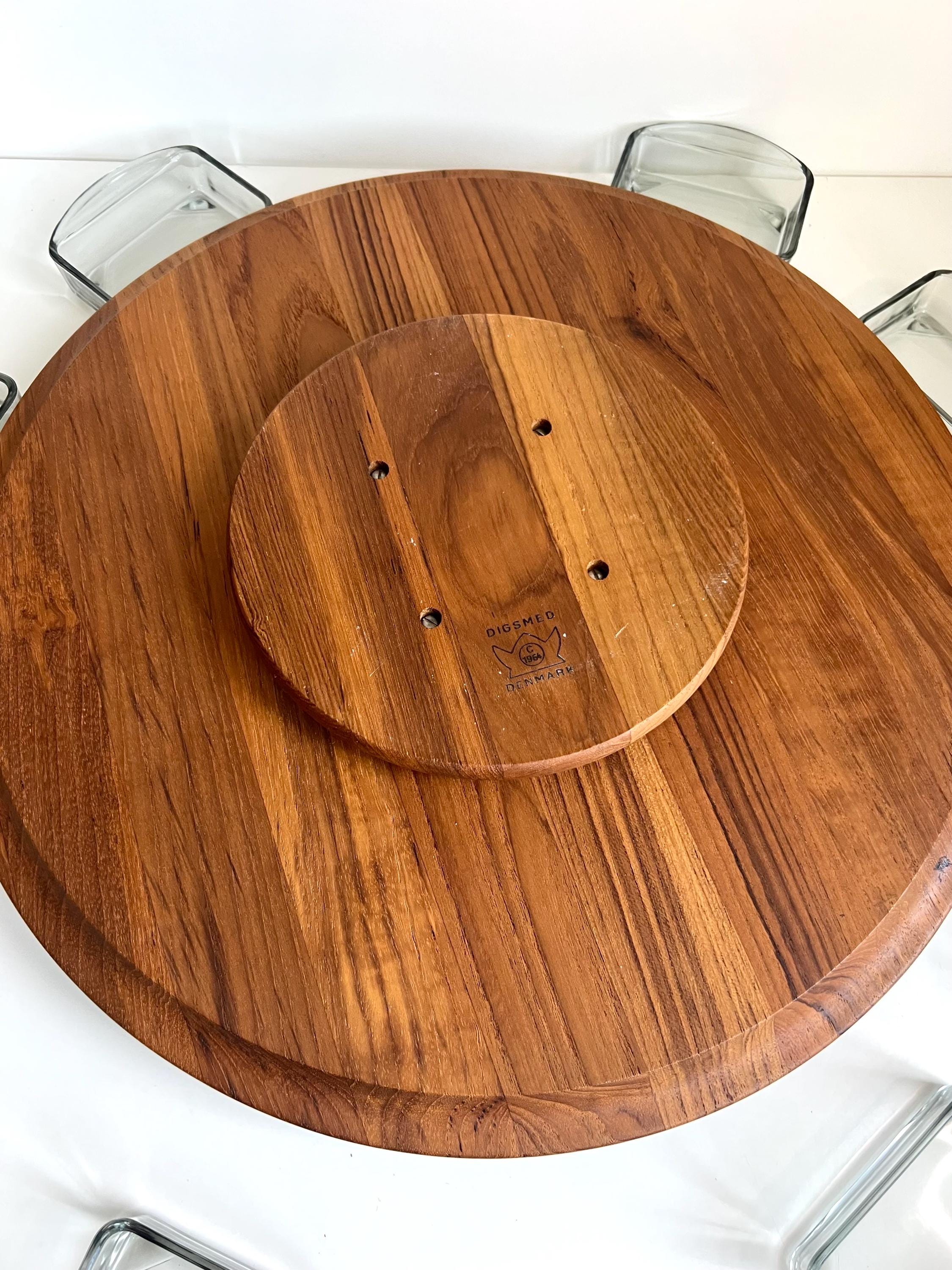 Vintage 1964 Danish Digsmed Teak Lazy Susan Revolving Serving Tray