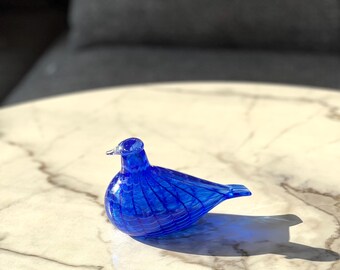 Vintage 90s Nuutajärvi Iittala Sinisulka Blue Bird Art Glass