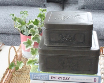 Lot de 2 boîtes de conserve vintage Swiss Maggi Kemptthal : rangements de cuisine gris