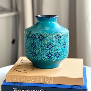 Vintage Bitossi Spagnolo Vase: Aldo Londi Italian Pottery, 1960s Blue Glaze