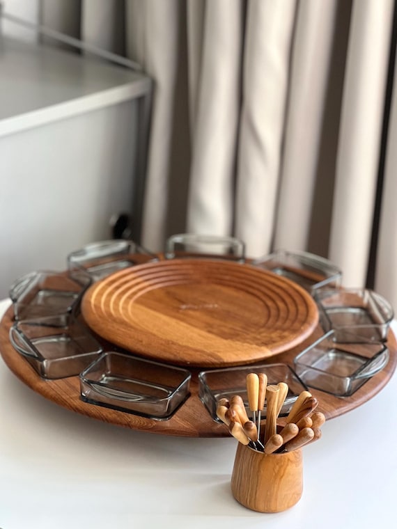Vintage 1964 Danish Digsmed Teak Lazy Susan Revolving Serving Tray