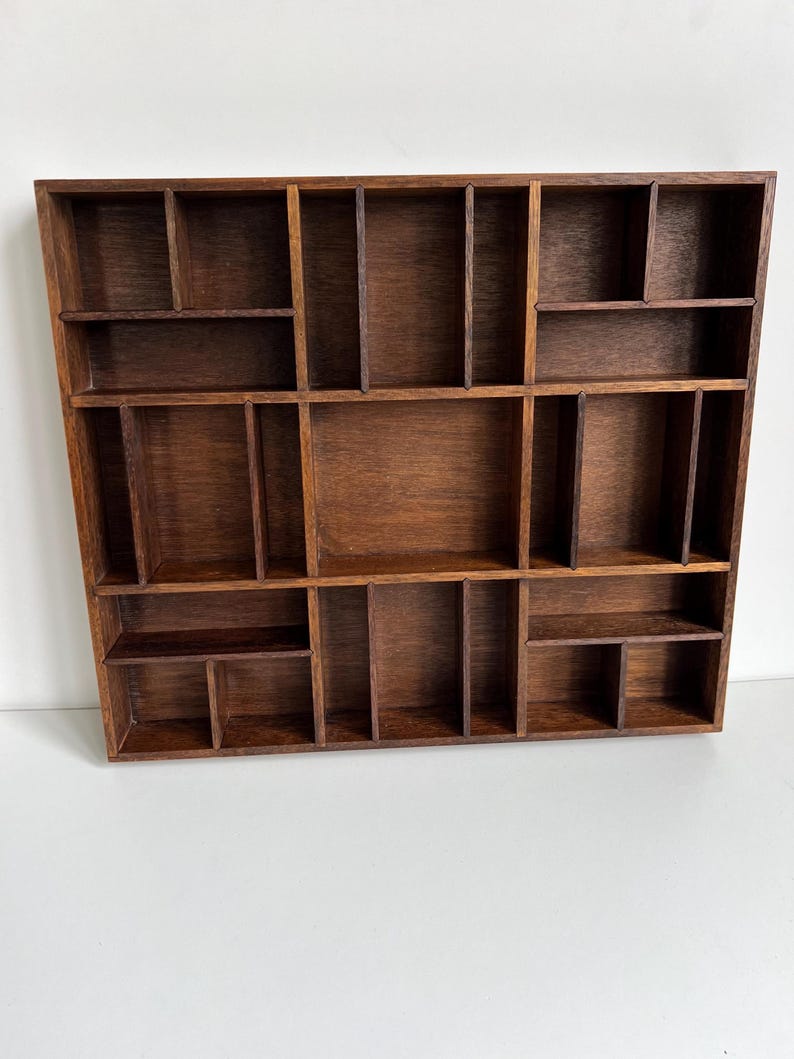 Rectangular Dark Wood Adjustable Vintage Curio Shelf for Displaying