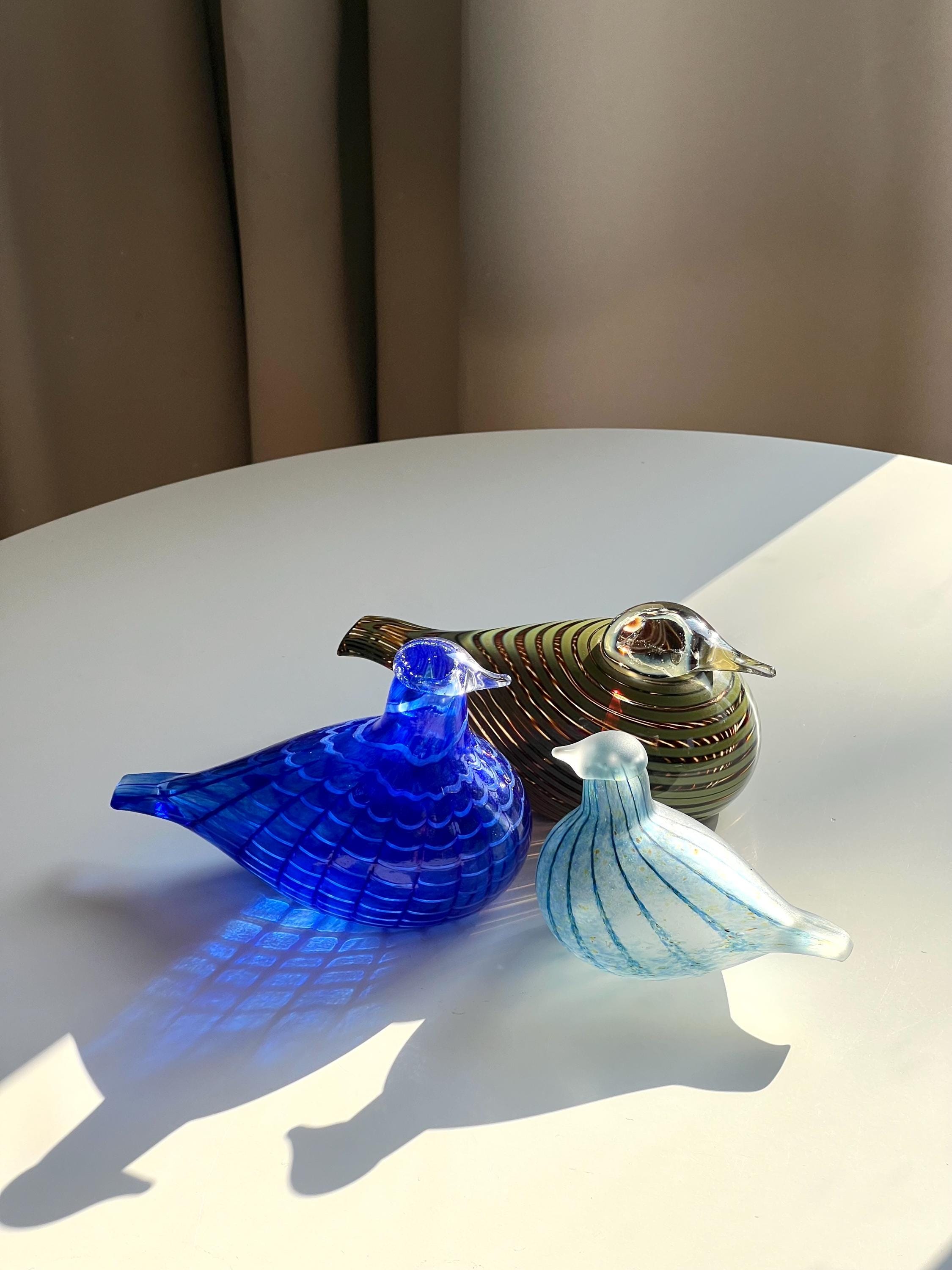 Vintage Finnish Oiva Toikka Glass Blue Sandblasted Pikkulintu NIB