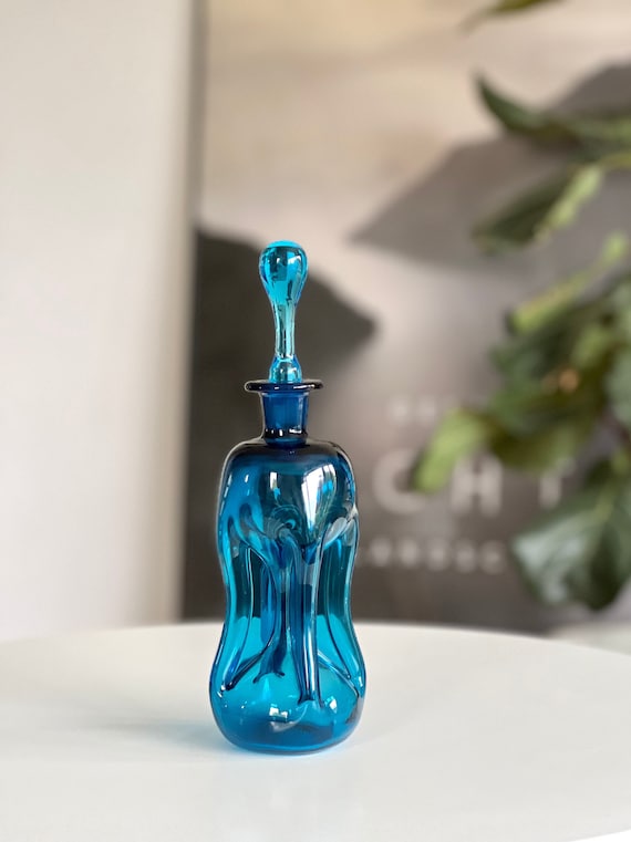 Vintage 1950s Blue Glass Holmegaard Kluk Kluk Decanter by Jacob