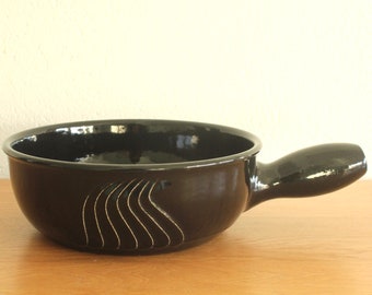 Vintage 90s style Swiss Landert 24 Cheese Fondue Pot: Black ceramic Caquelon