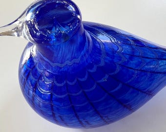 Vintage 90s Nuutajärvi Iittala Sinisulka Blue Bird Art Glass
