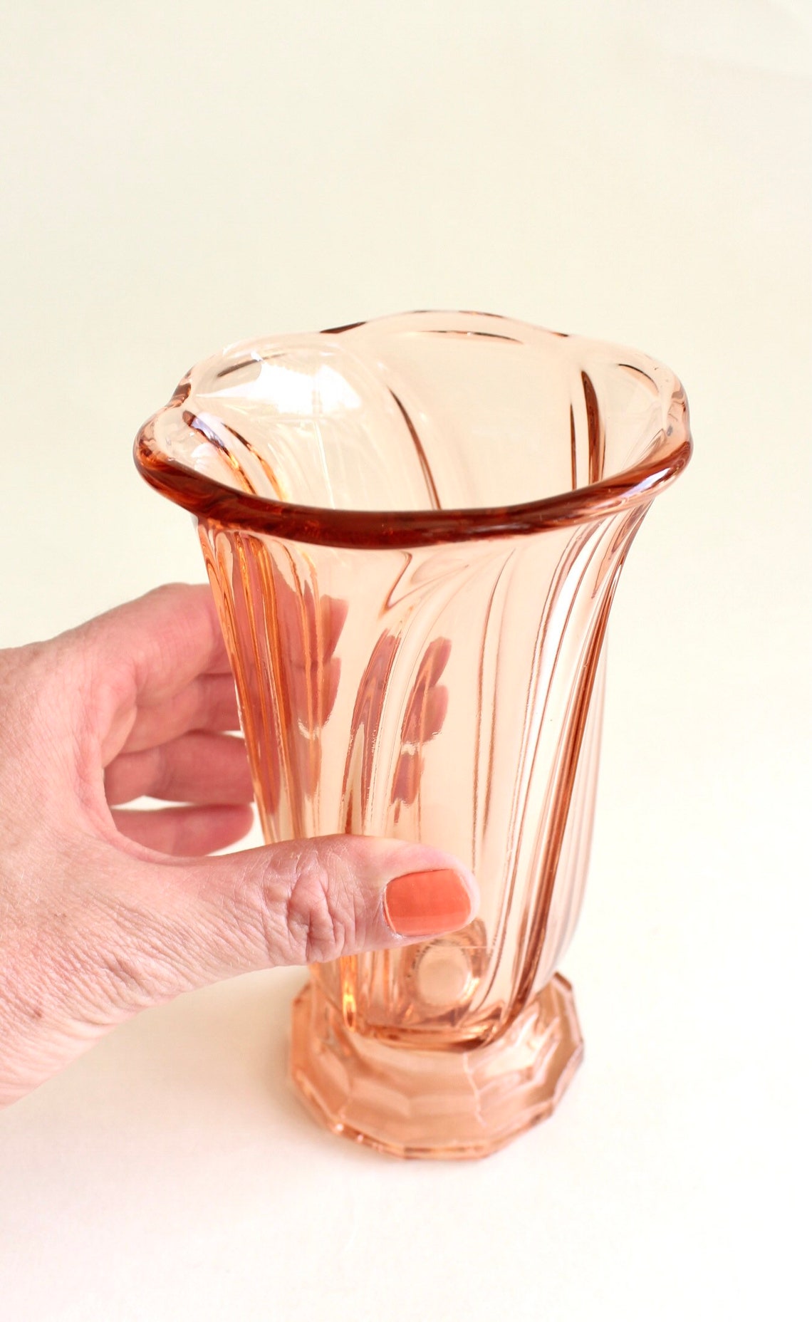 Vintage Art Deco Pink Glass Vase Vintage Pink Glass Vase Etsy