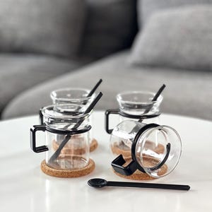 Vintage Bodum Bistro Tea Cups: Black Picard Glass Set, Space Age Design