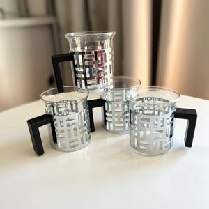 Vintage Eileen Bodum Glass Coffee Cups - Art Deco Stainless Steel Set of 4