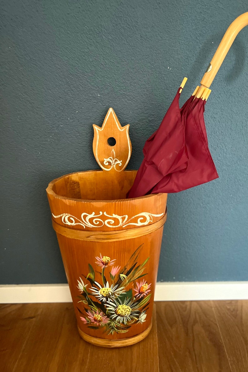 Vintage Painted Wooden Umbrella Stand Hand Painted Umbrella Etsy