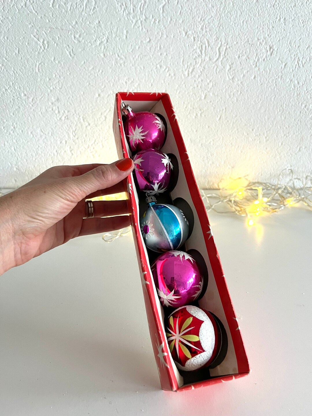 Set of 5 Vintage Glass Baubles, Vintage Colourful Glass Baubles, Retro