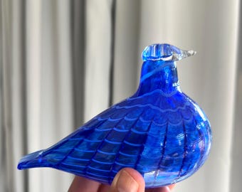 Vintage 90s Nuutajärvi Iittala Sinisulka Blue Bird Art Glass