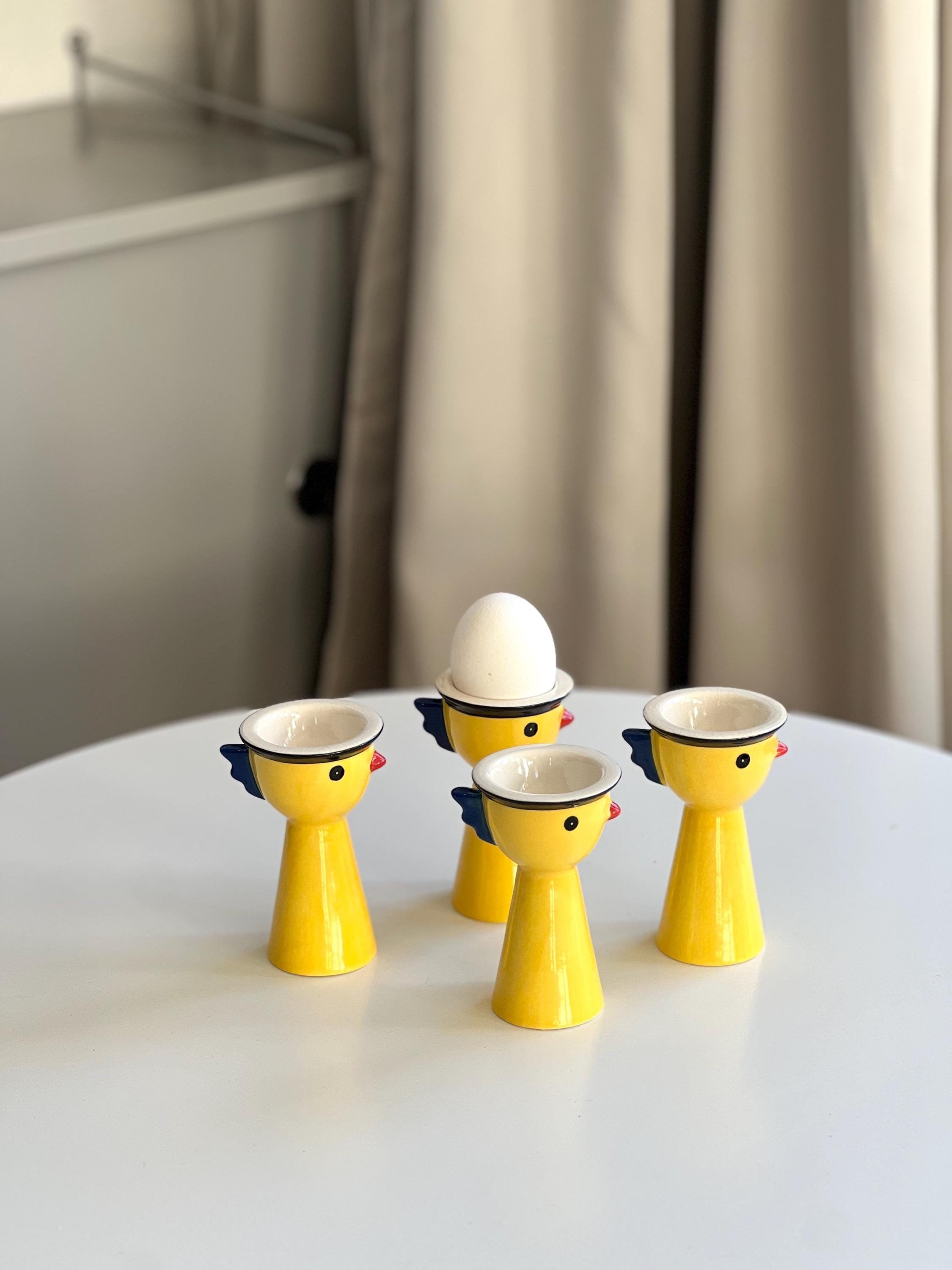 Vintage 80er Jahre IKEA gelbe Hühner Eierbecher - Memphis Design, 4er Set