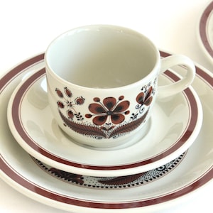 Ensemble trio de cafés Figgjo Flint Hedda vintage - Design floral norvégien des années 1970