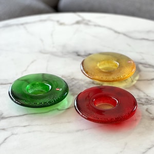 Vintage Finnish Iittala Nappi glass tea light candle holder designed by Markku Salo in the 90s Green Yellow Red Iittala Nappi candle holders