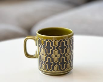 Vintage 70s Hornsea Monaco Mug: Green Retro ceramic Coffee Cup, Made in England