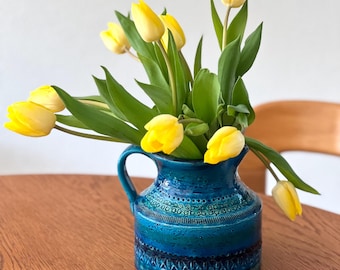 Vintage Bitossi Rimini Blu Jug: Italian Glazed Ceramic by Aldo Londi