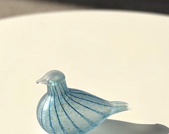 Vintage Finnish Nuutajärvi Oiva Toikka Blue Art Glass Sandblasted