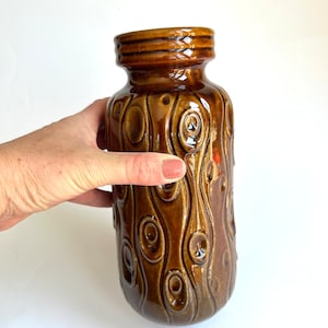 Vaso vintage in ceramica marrone Scheurich - Koralle della Germania occidentale 288-22