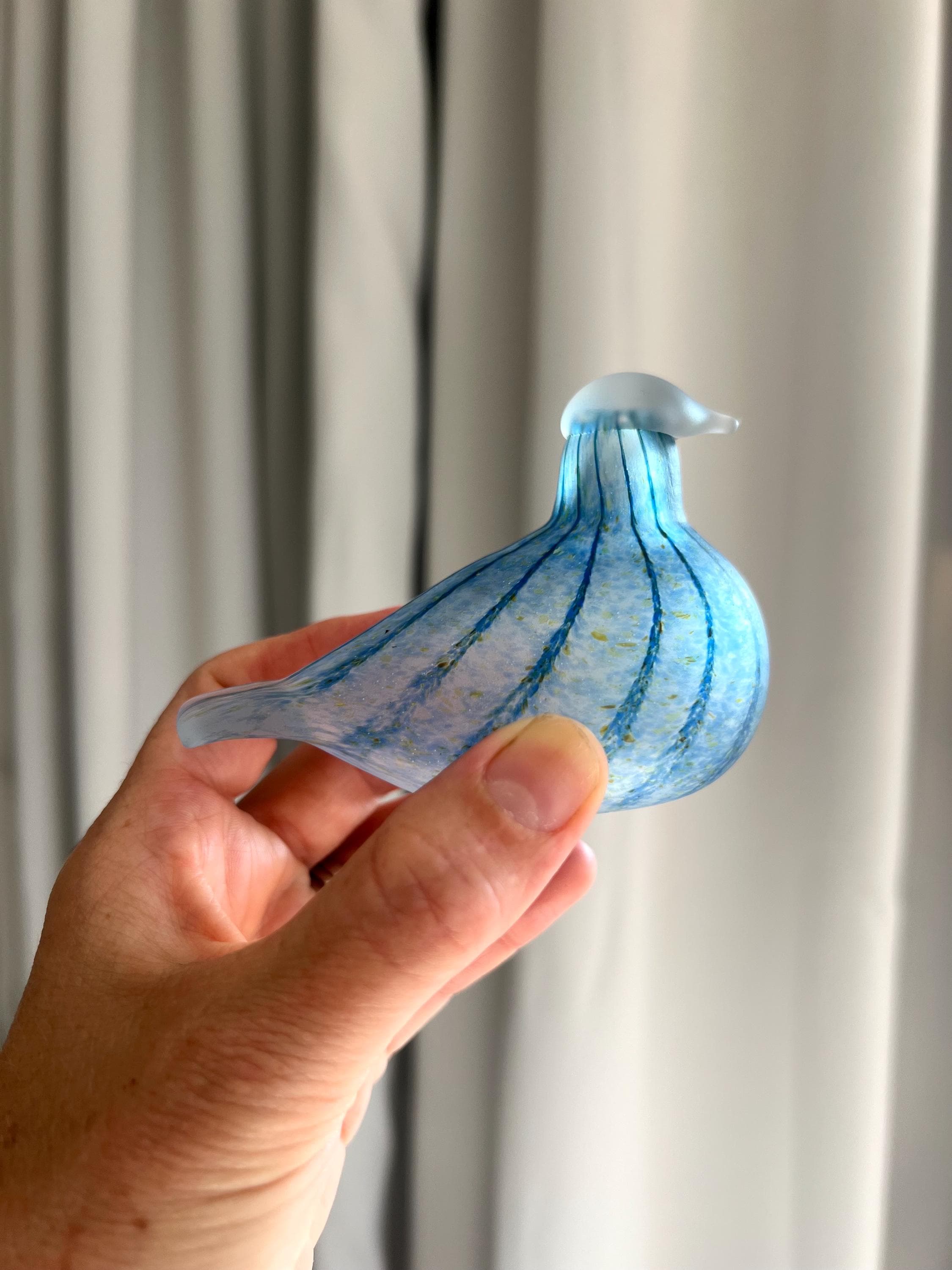 Vintage Finnish Nuutajärvi Oiva Toikka Blue Art Glass Sandblasted
