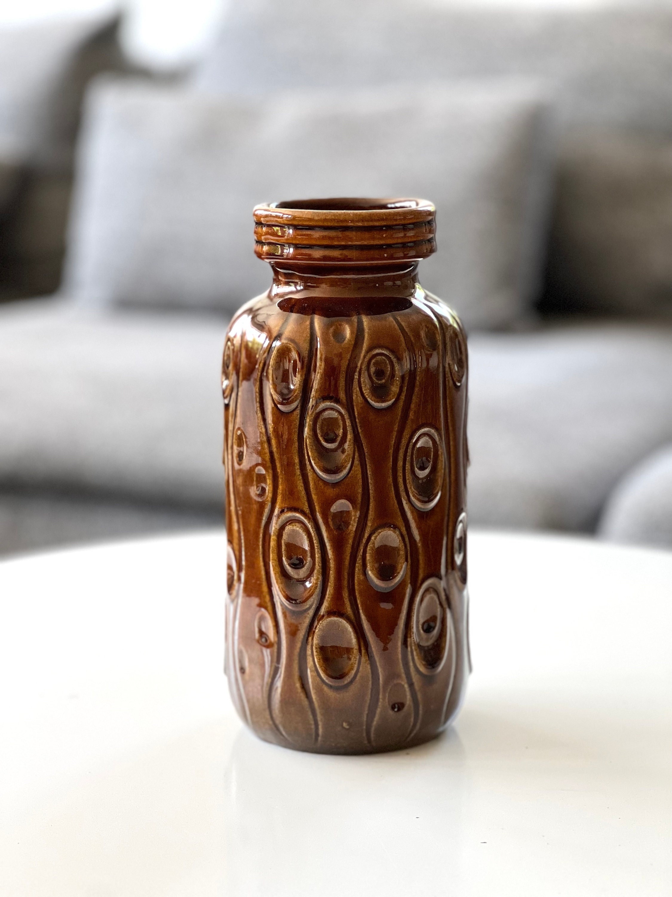 ヴィンテージ シューリッヒ ブラウン セラミック 花瓶 - 西ドイツ