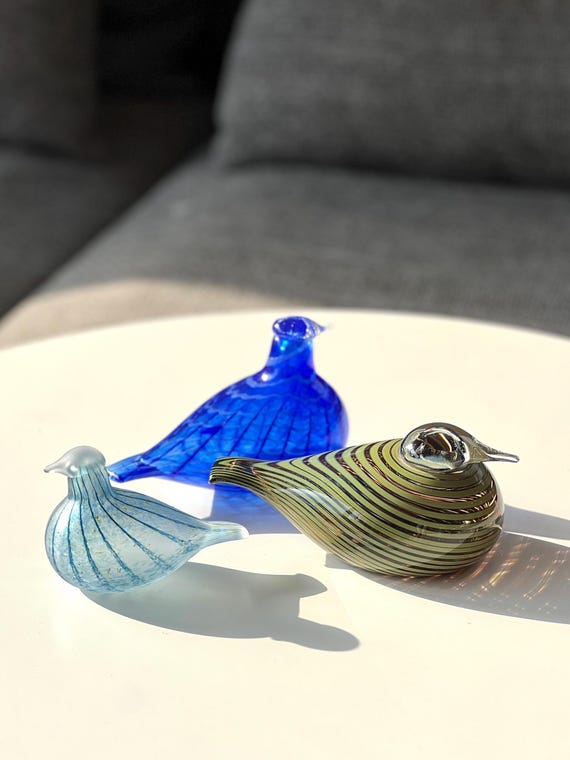 Vintage 90s Nuutajärvi Iittala Sinisulka Blue Bird Art Glass