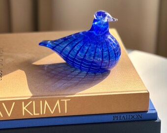 Vintage 90s Nuutajärvi Iittala Sinisulka Blue Bird Art Glass